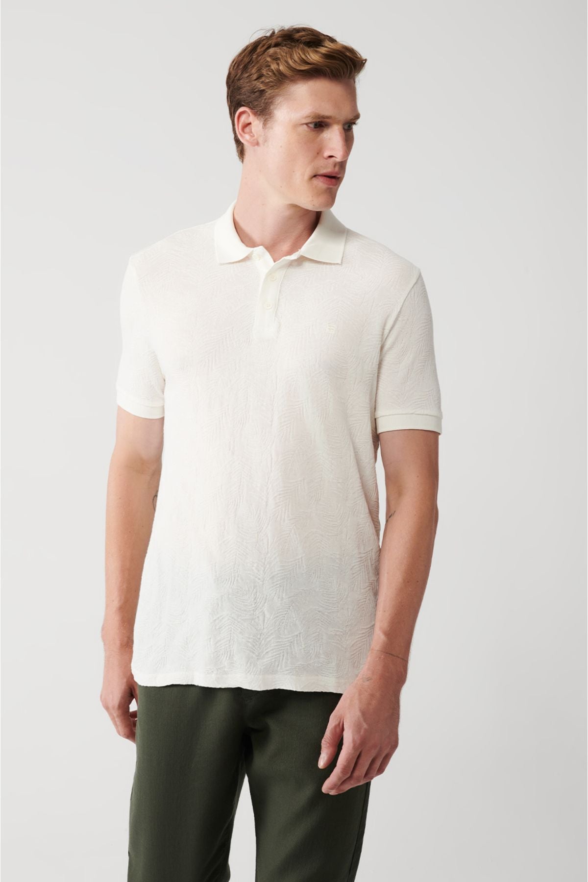 Men's white 100 %cotton 3 button polo collar t-shirt A31y1194