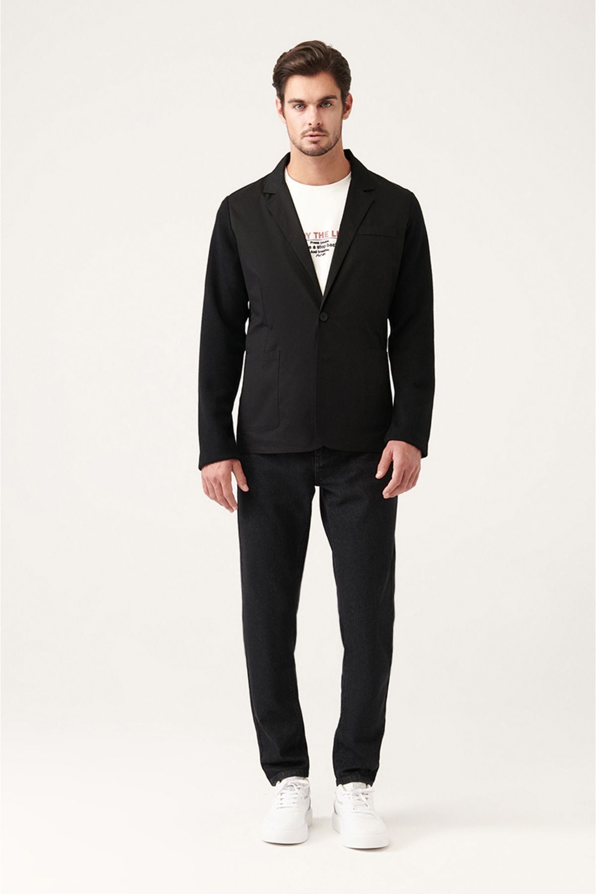 Men's Black Mono Yaka Primary Triko Detailed Jacket A31y4001