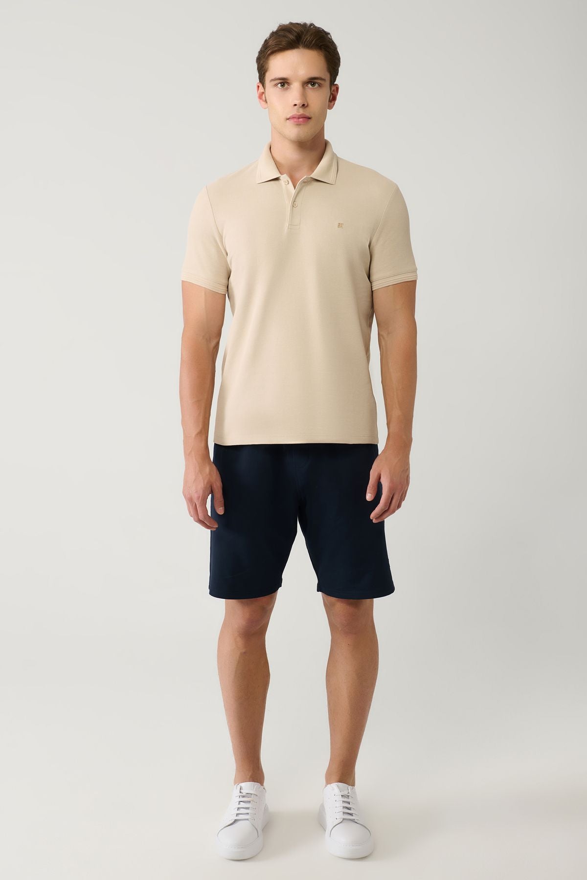 Men's Beige 100 %Cotton Fast Drying Polo Yaka T-shirt B001032