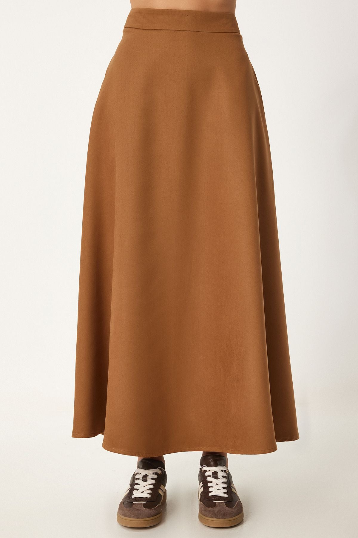Female Camel Pocket Jacquard Süet Kloş Skirt RG00045