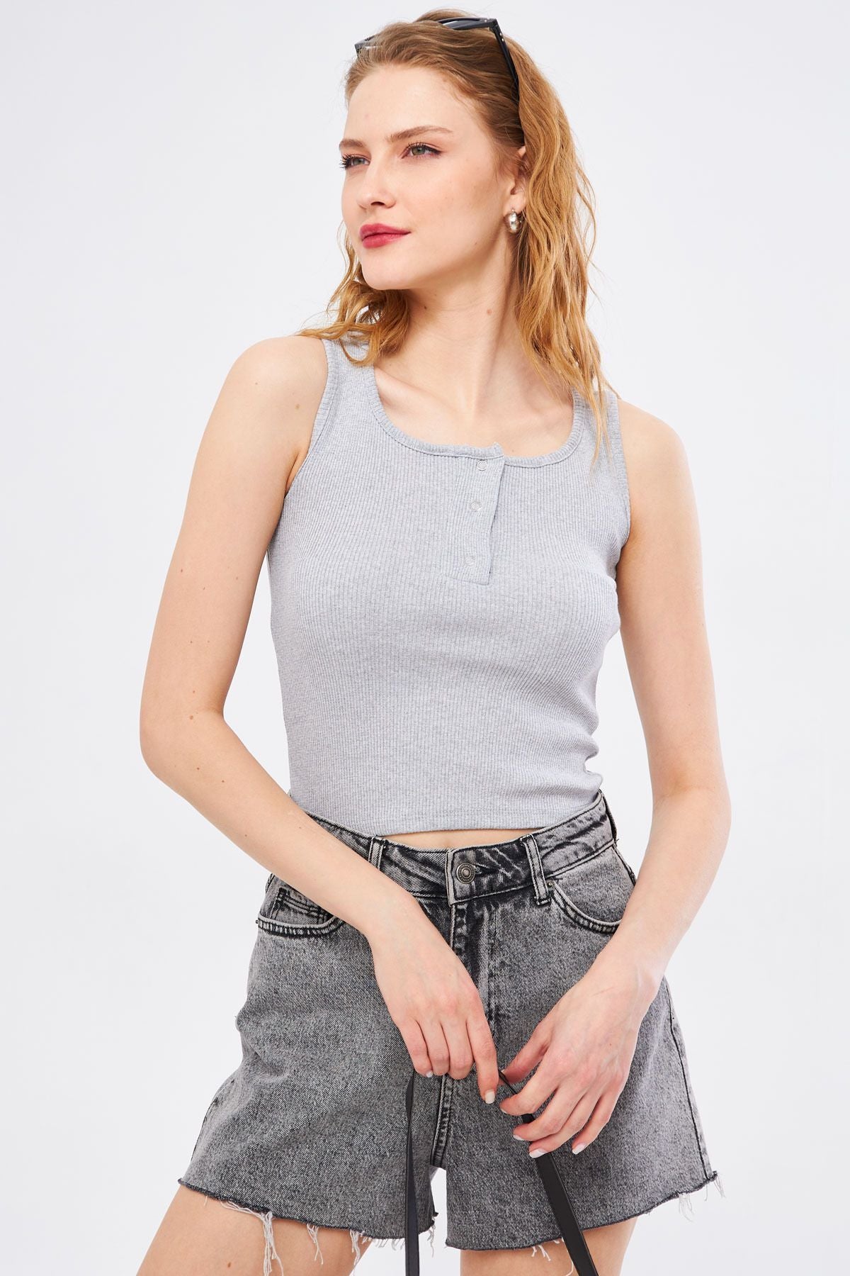 WOMEN GRAY GRAY SOLID BLOSE ARM-24Y133010