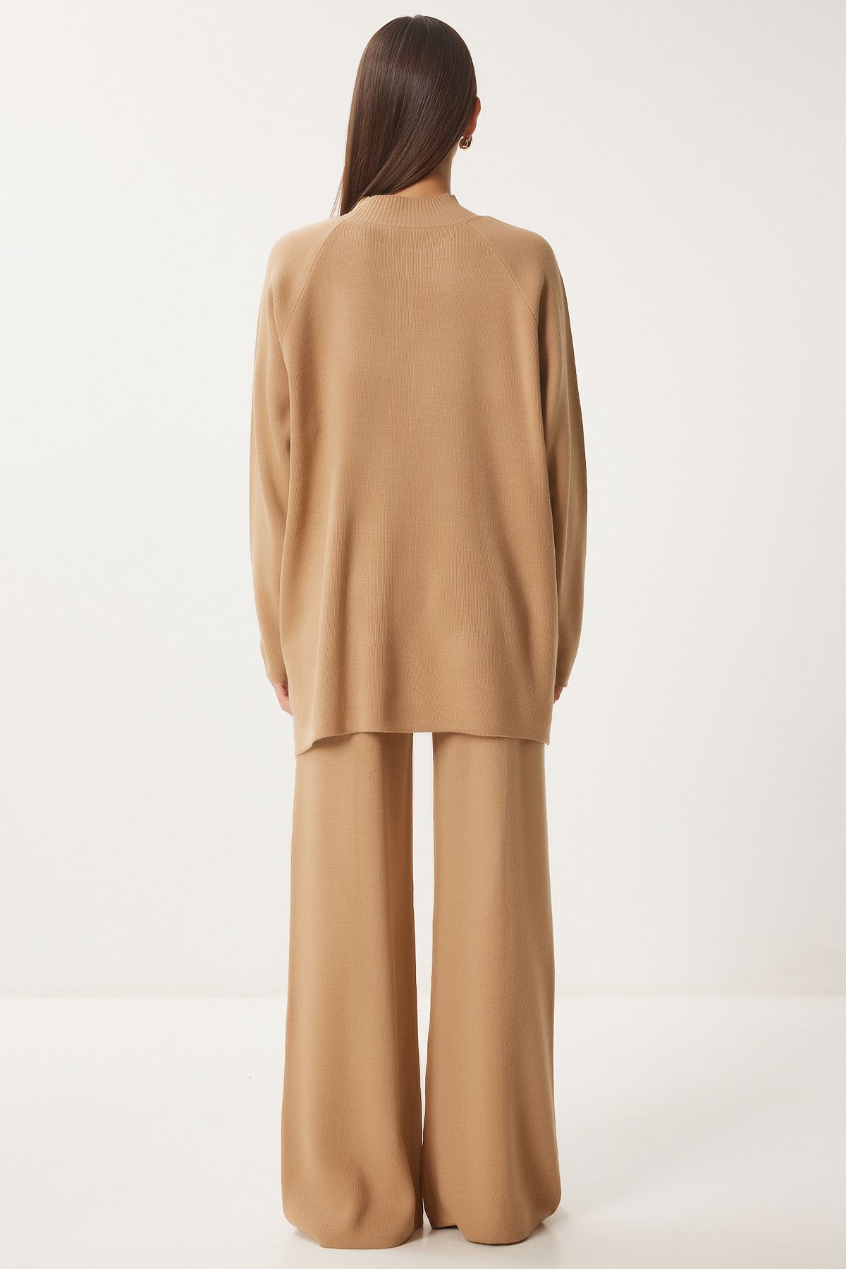 Female mink color stylish knitwear sweater pants set