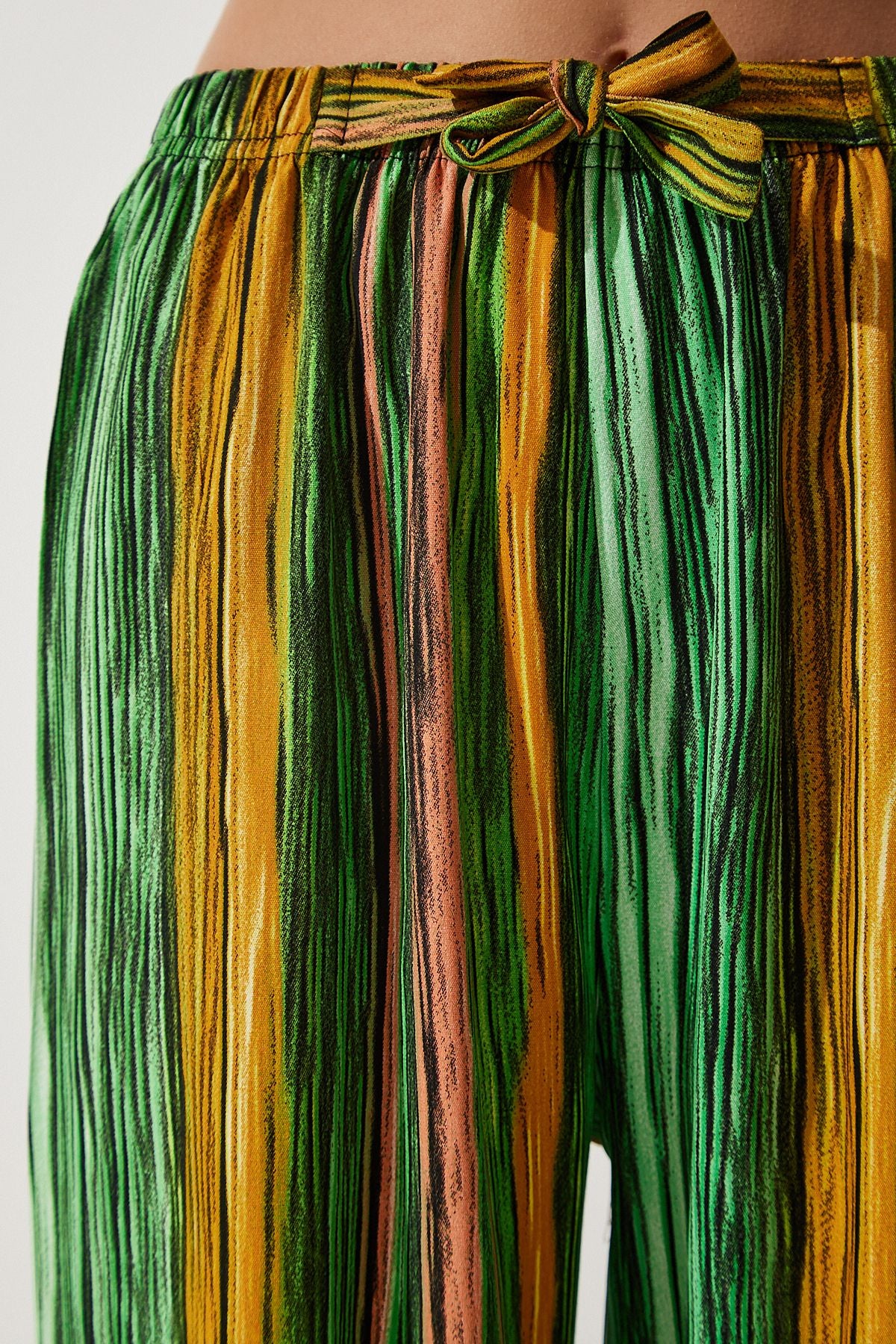 Female Green Yellow Patterned Viscose Palazzo Pants EN00606