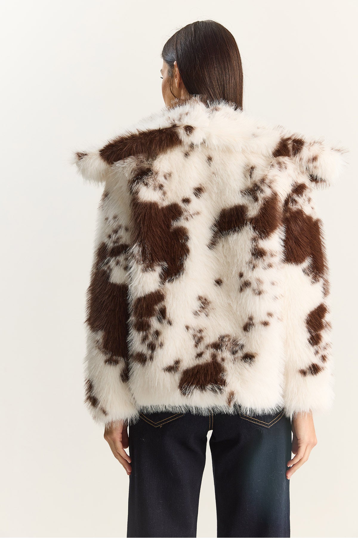 Women's Cow Pattern Lined Faux Fur Jacket 3489 60283866