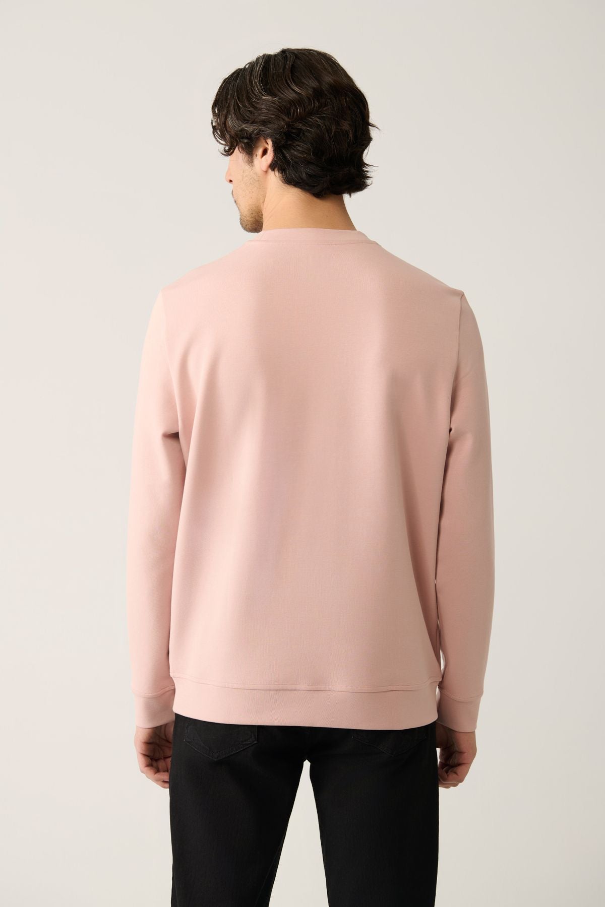 Men's Light Pink Bike collar Interlok Printed Sweatshirt A41y1246