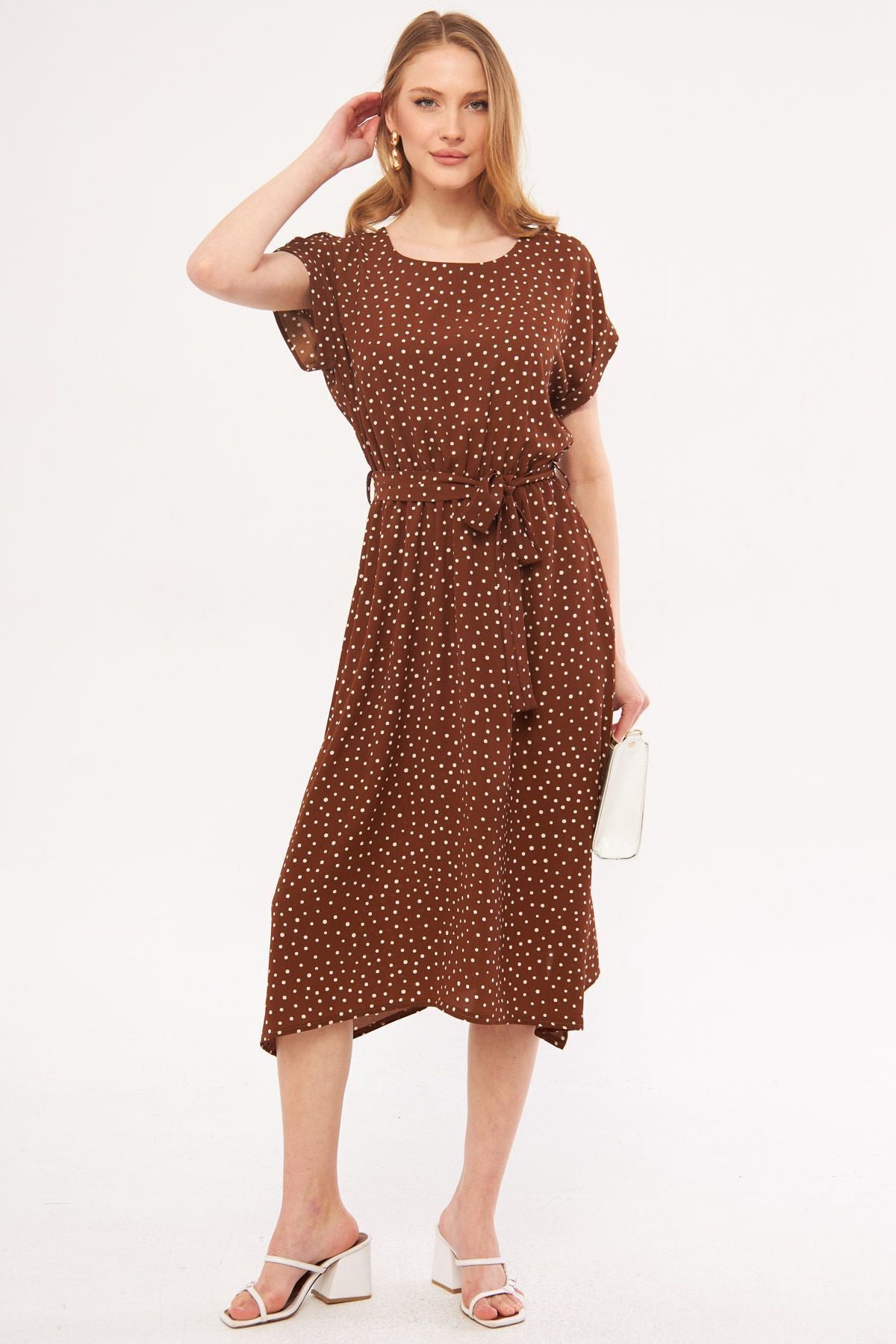 Female Coffee Point with Waist Tire Tinden Dress ARM-21K001159
