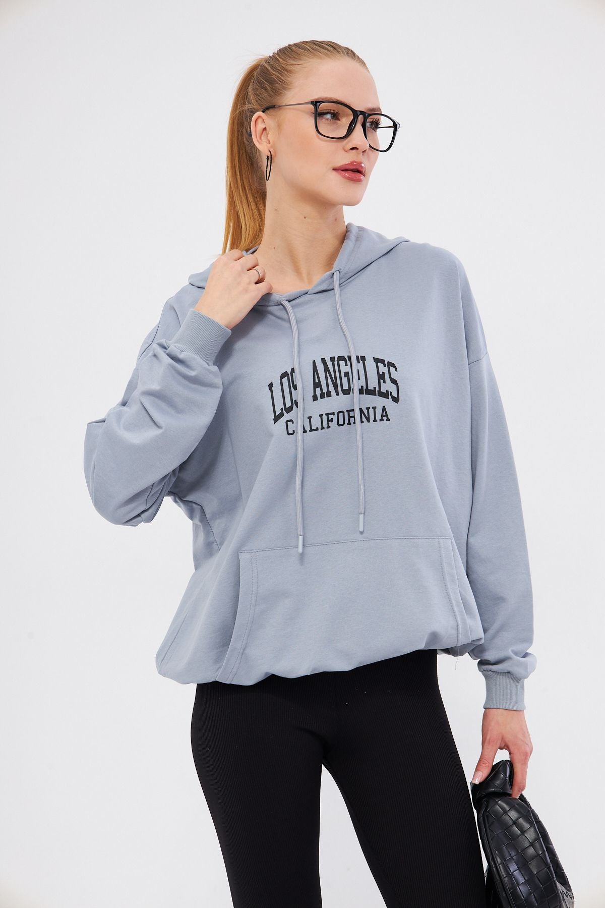 Woman Gray Los Angeles printed hooded overwheel Sweatshirt ARM-25K001026