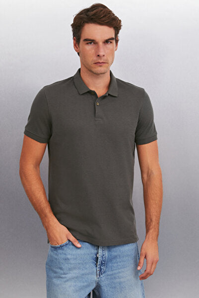 MARTEN Men's 100% Cotton Short Sleeve Regular Fit Anthracite Polo Collar T-shirt