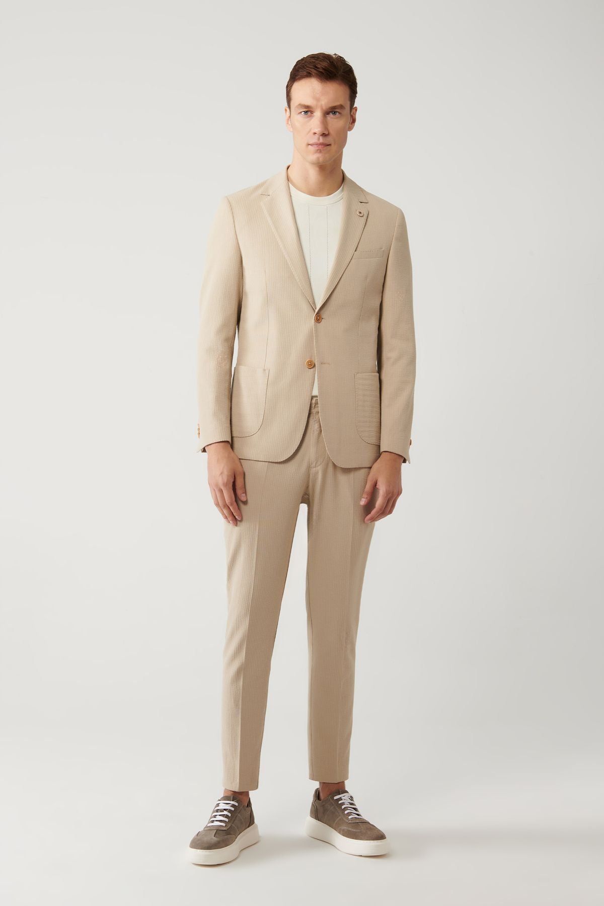Men's Beige Slip Flexible Fabric Jacket A41y4000