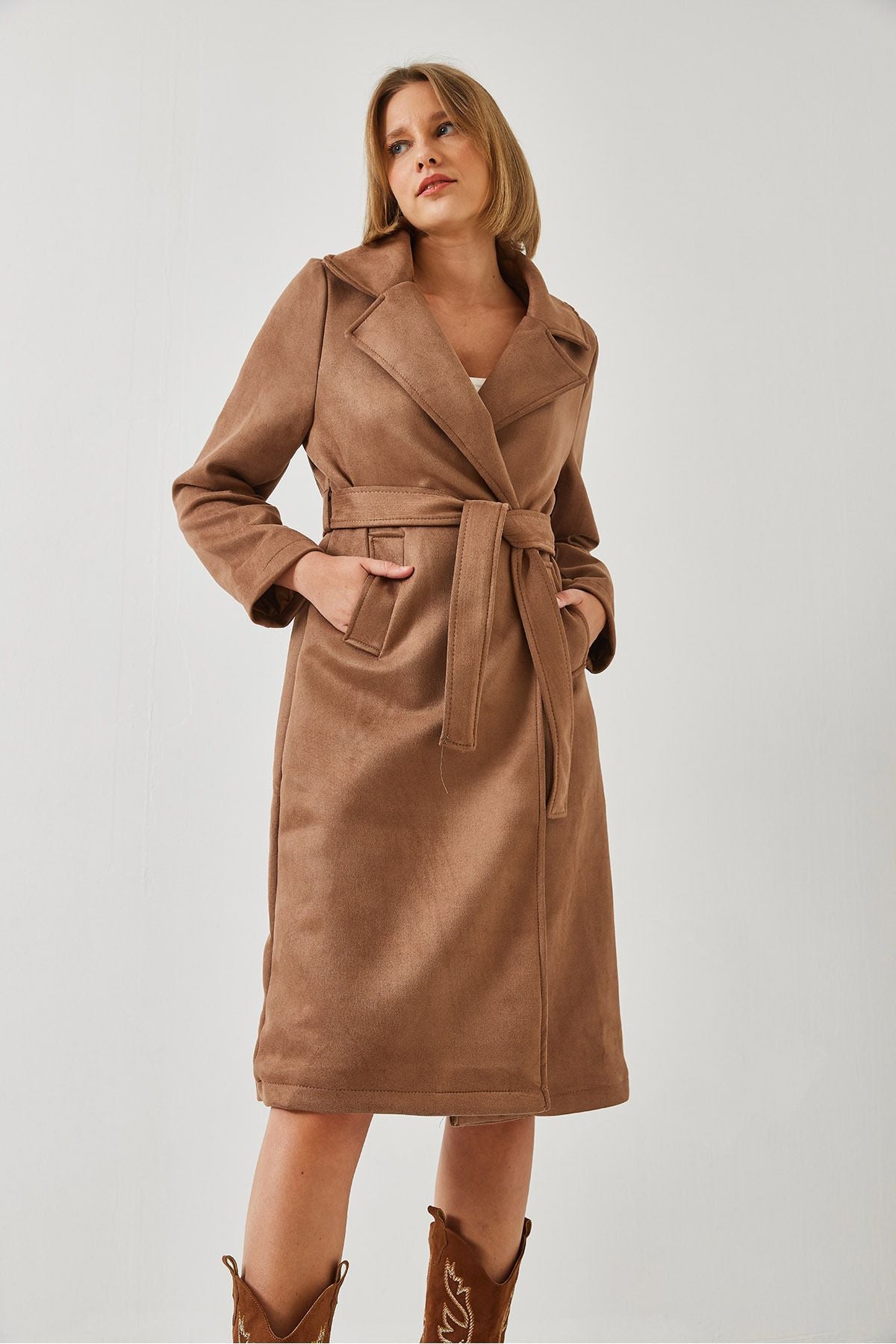 Female Cruve Collar Bideli pocket detailed stamp trench coat 2606 60451017