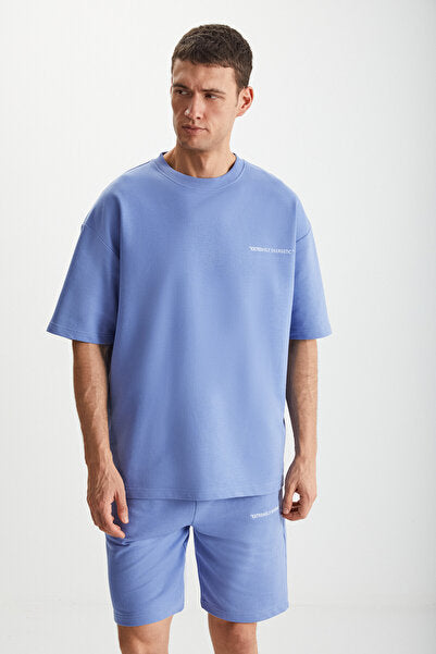 Colombia Men's 2-Piece Set Comfort Fit Relaxed Pattern Text Embroidered Blue Tracksuit Without Raising