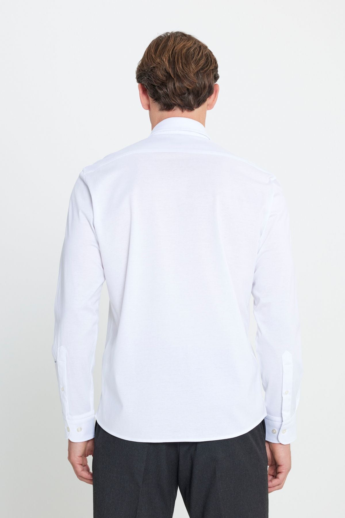 Men's white 100 %cotton slim fit narrow cut buttoned buttoned knitting shirt