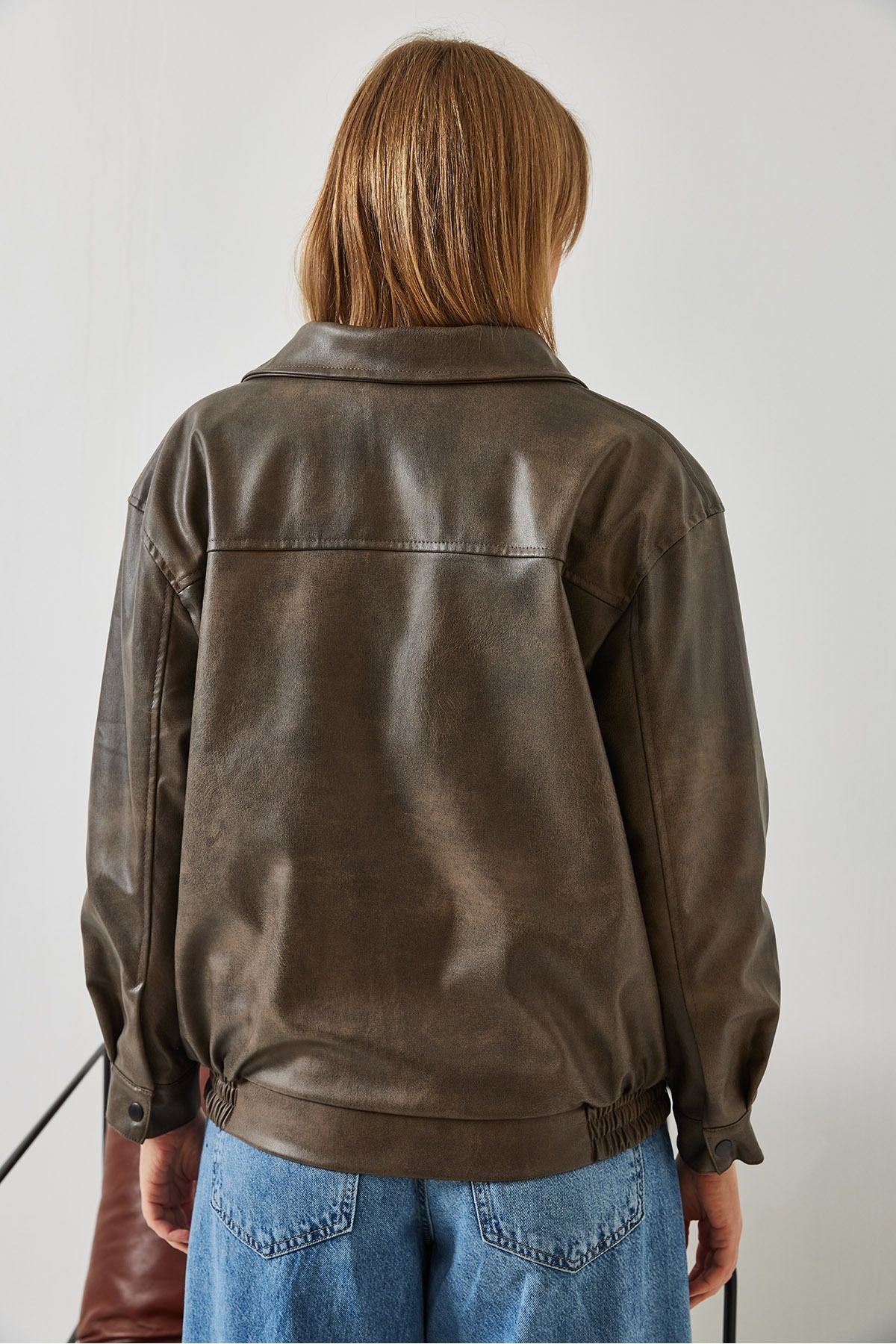 Female Shirt Collar Obedness Leather Jacket 2609 60351264