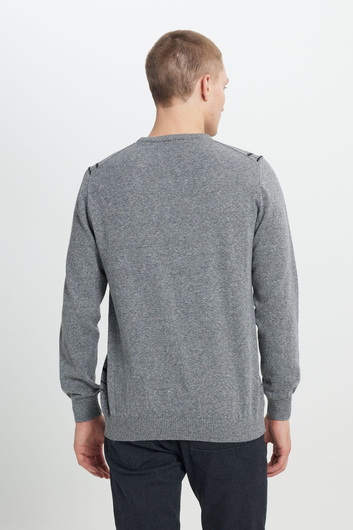 Men's Gray-Ekru Standard Fit Normal Cut Bike Cotton Cotton Patterned Knitwear Sweater