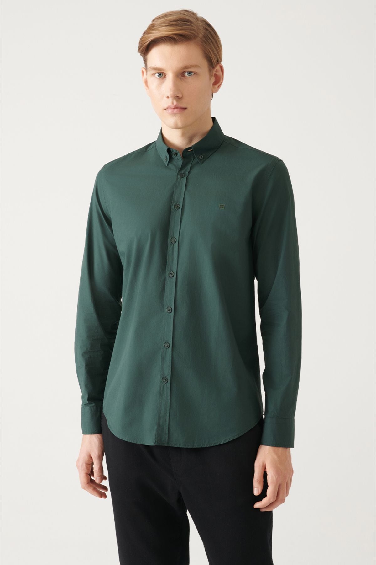 Men's Khaki Button Basic Basic 100 %Cotton Shirt B002030
