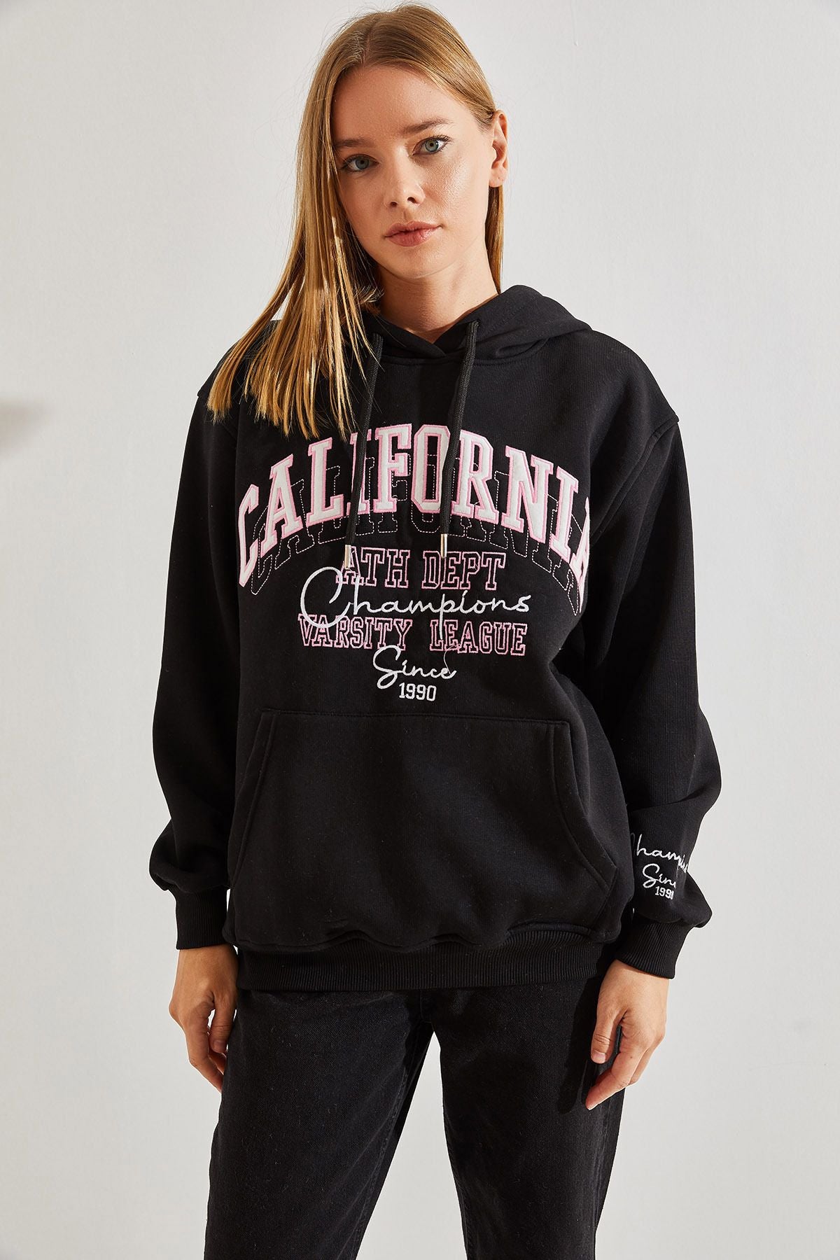 California printed with a female hooded three yarn dried Sweatshirt