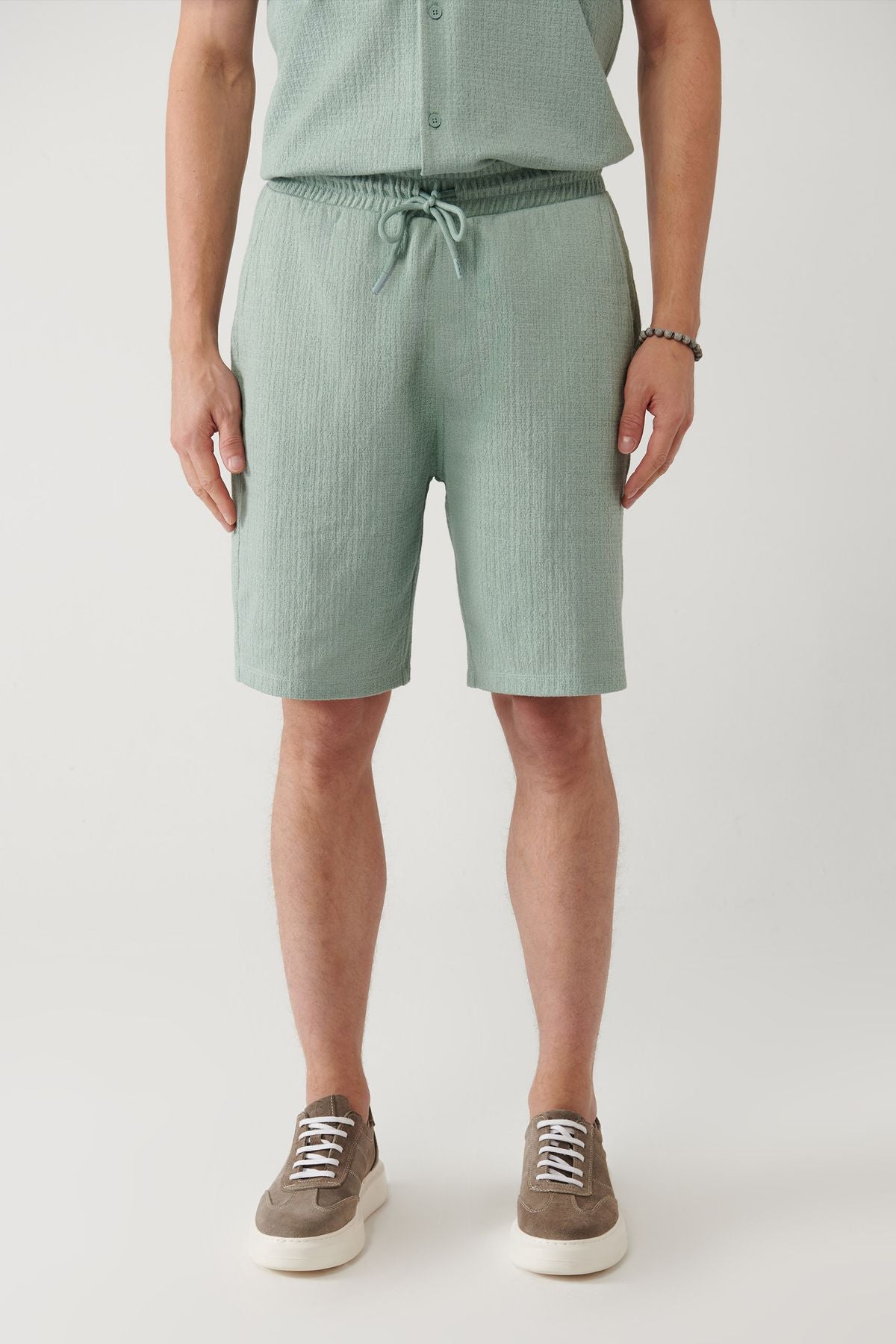 Men's Nile Green Side Pocket Jacquard Short A41y3607