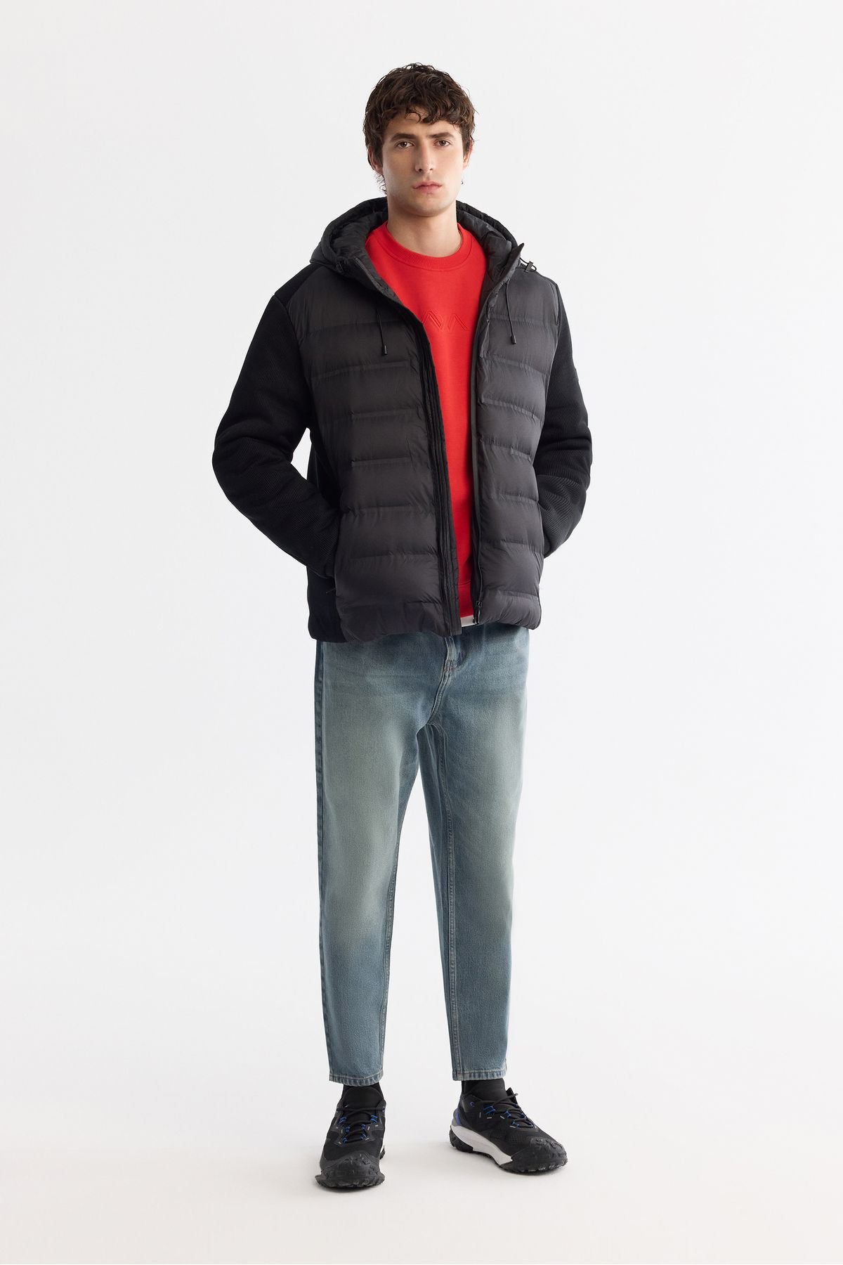Men's black hooded water repulsive windproof coat A42y6155