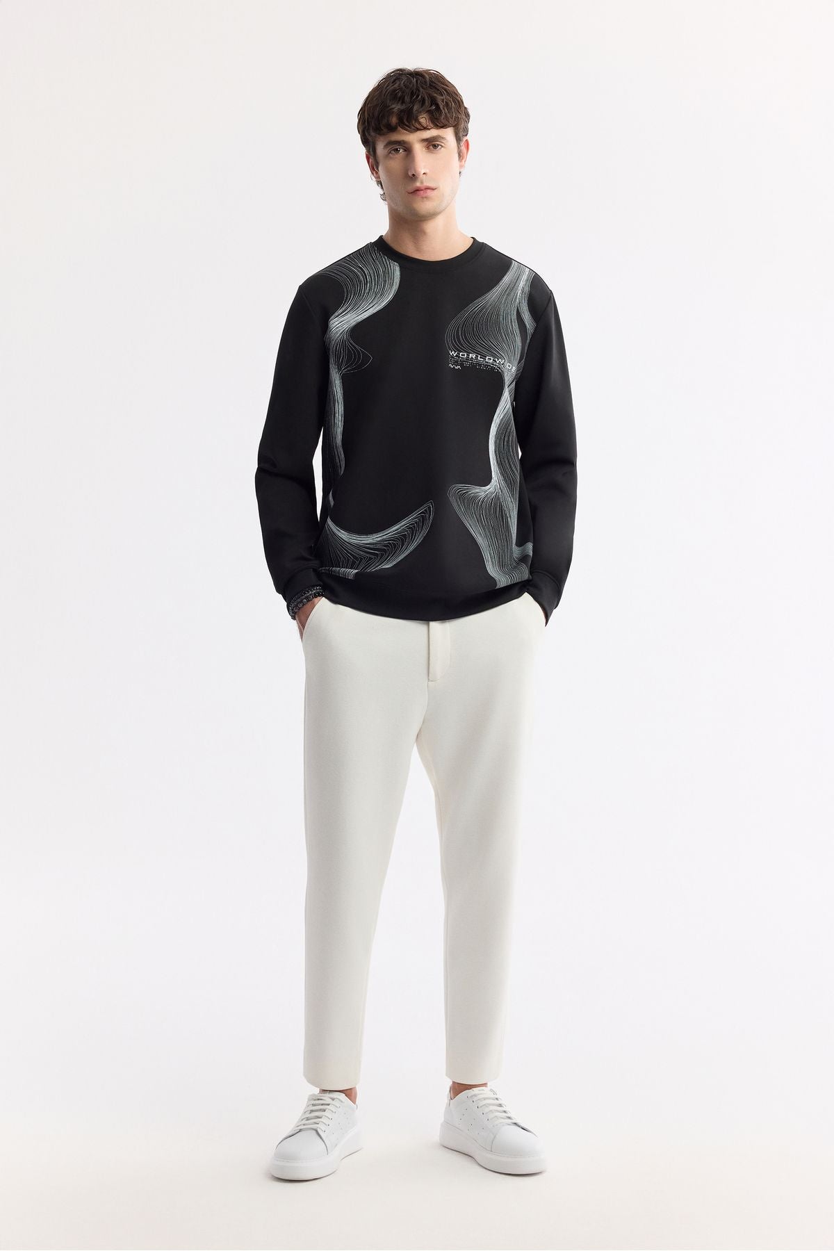 Men's black bike collar printed interlok sweatshirt A51y1221