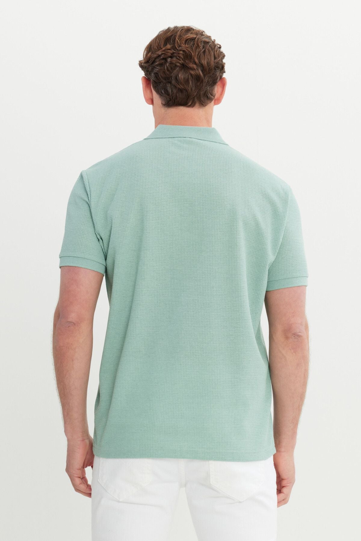 Men's Water Green Cotton Standard Fit Normal Cut Patterned Polo Yaka T -shirt