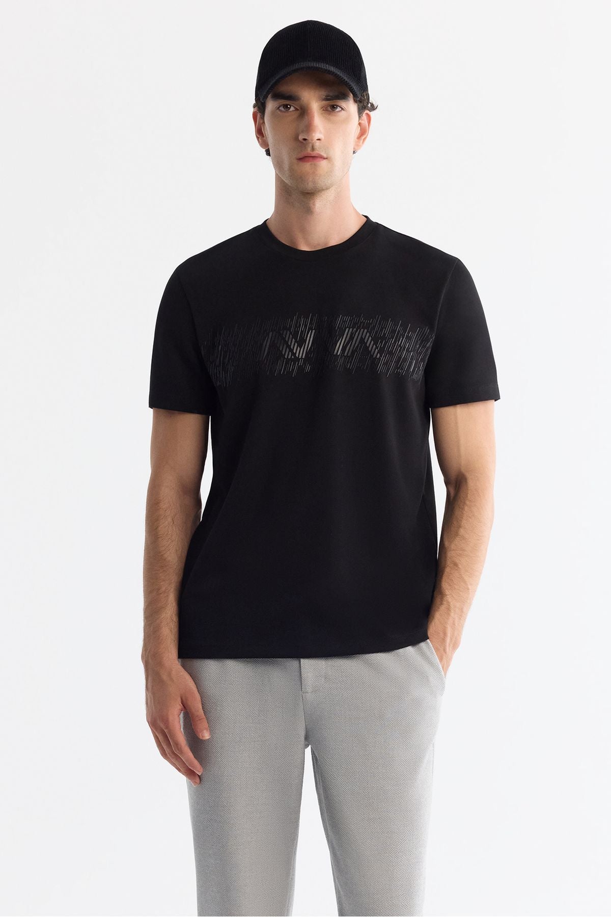 Men's black bike collar interlok elastan t-shirt a42y1005