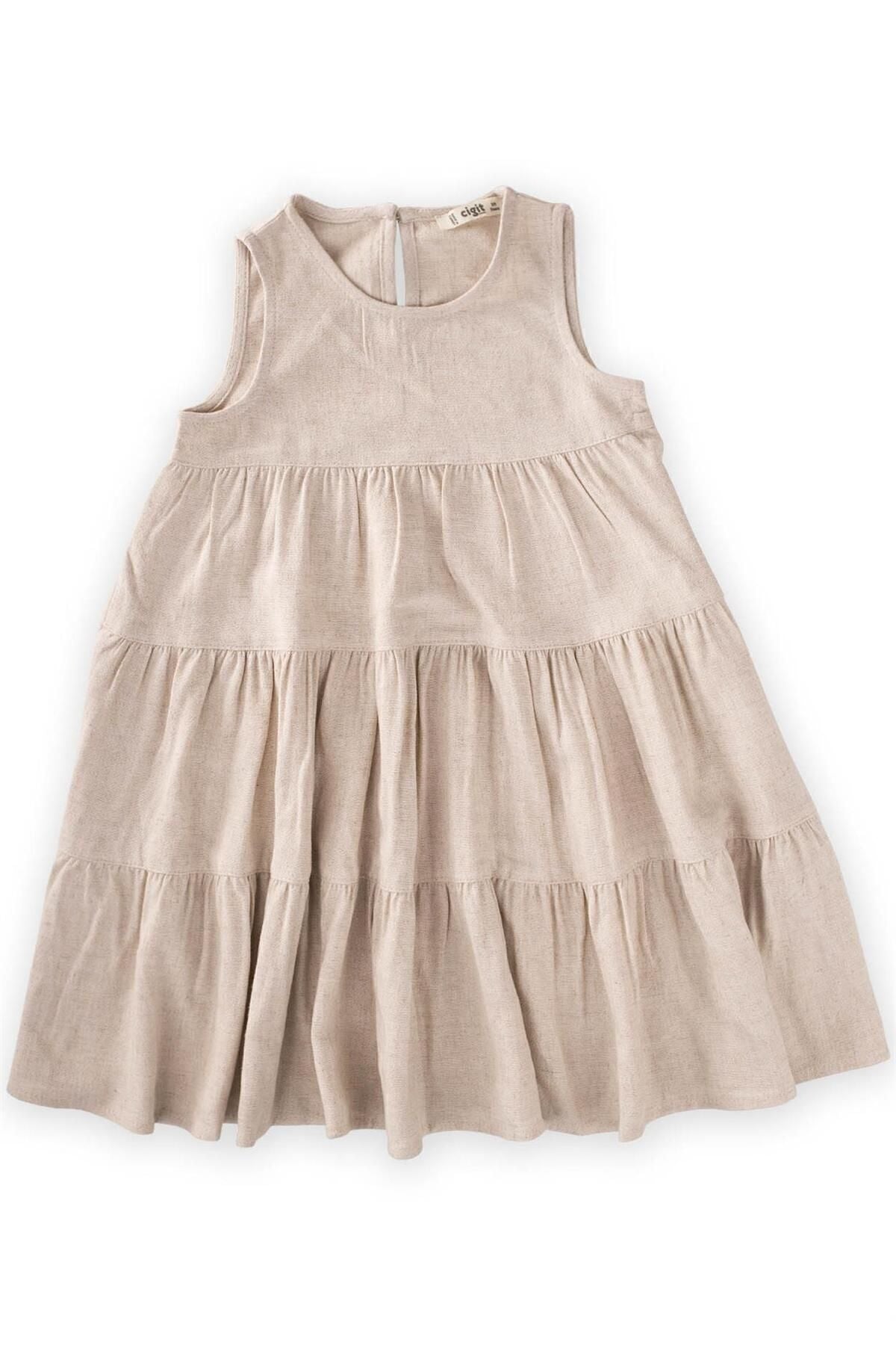 Shirred folded linen dress 2-7 years Naturel