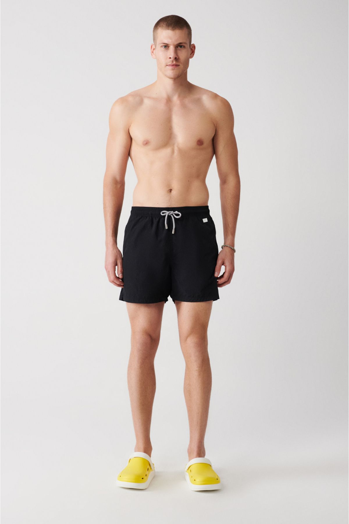 Men's Black Fast Drying Standard Length Flat Special Transport Bag Swimsuit Sea Short A31y3800