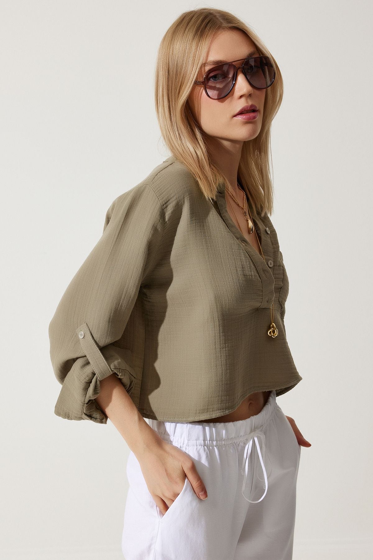 Female Khaki Judge Yaka Premium Muslin Shirt Blouse RG00028