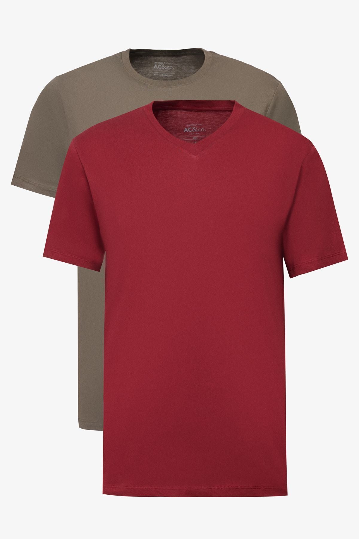 Men's Right-Bordo 2 Pack Slim Fit Narrow Cut Cotton Basic T-shirt