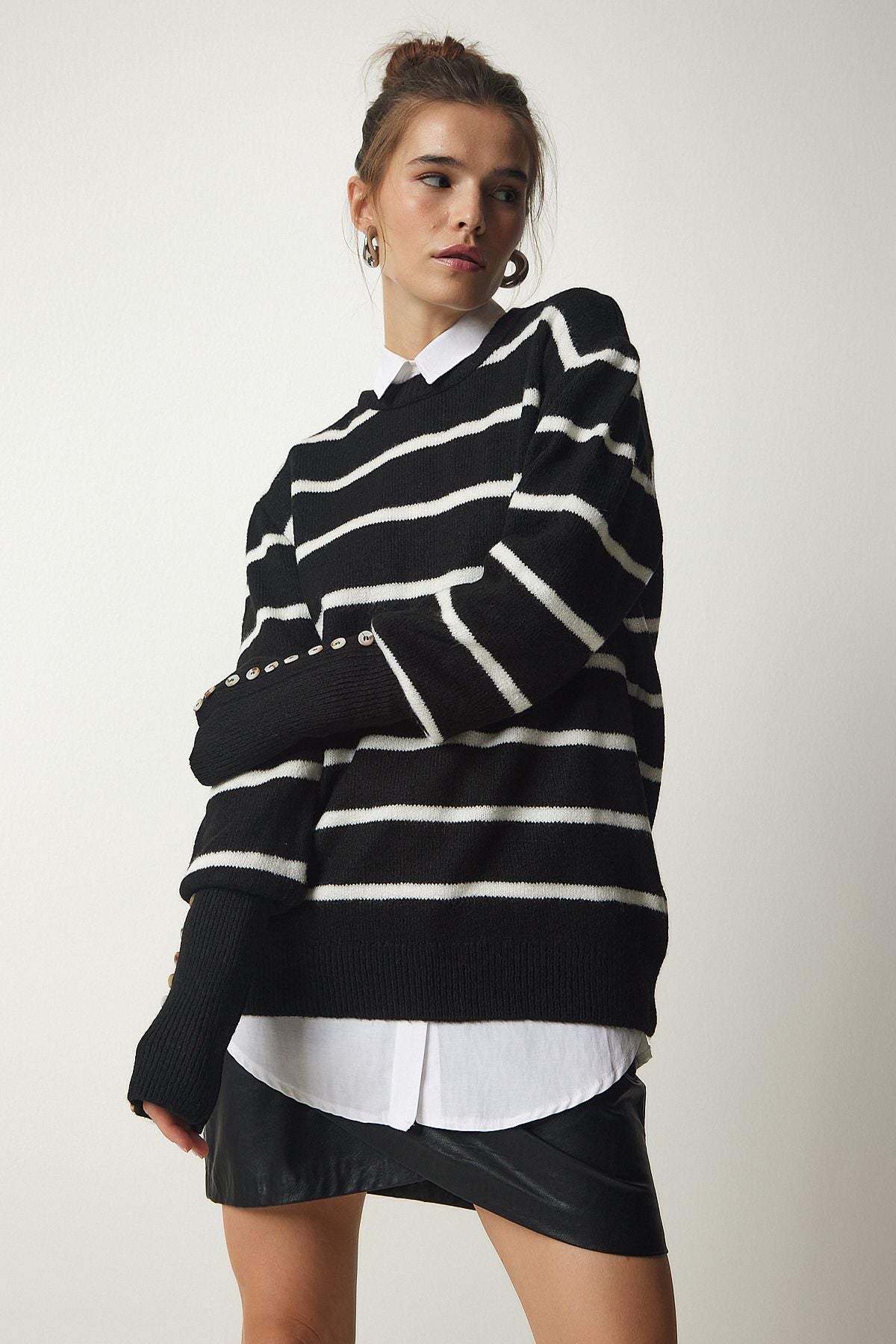 Woman Black striped knitwear sweater NF00073