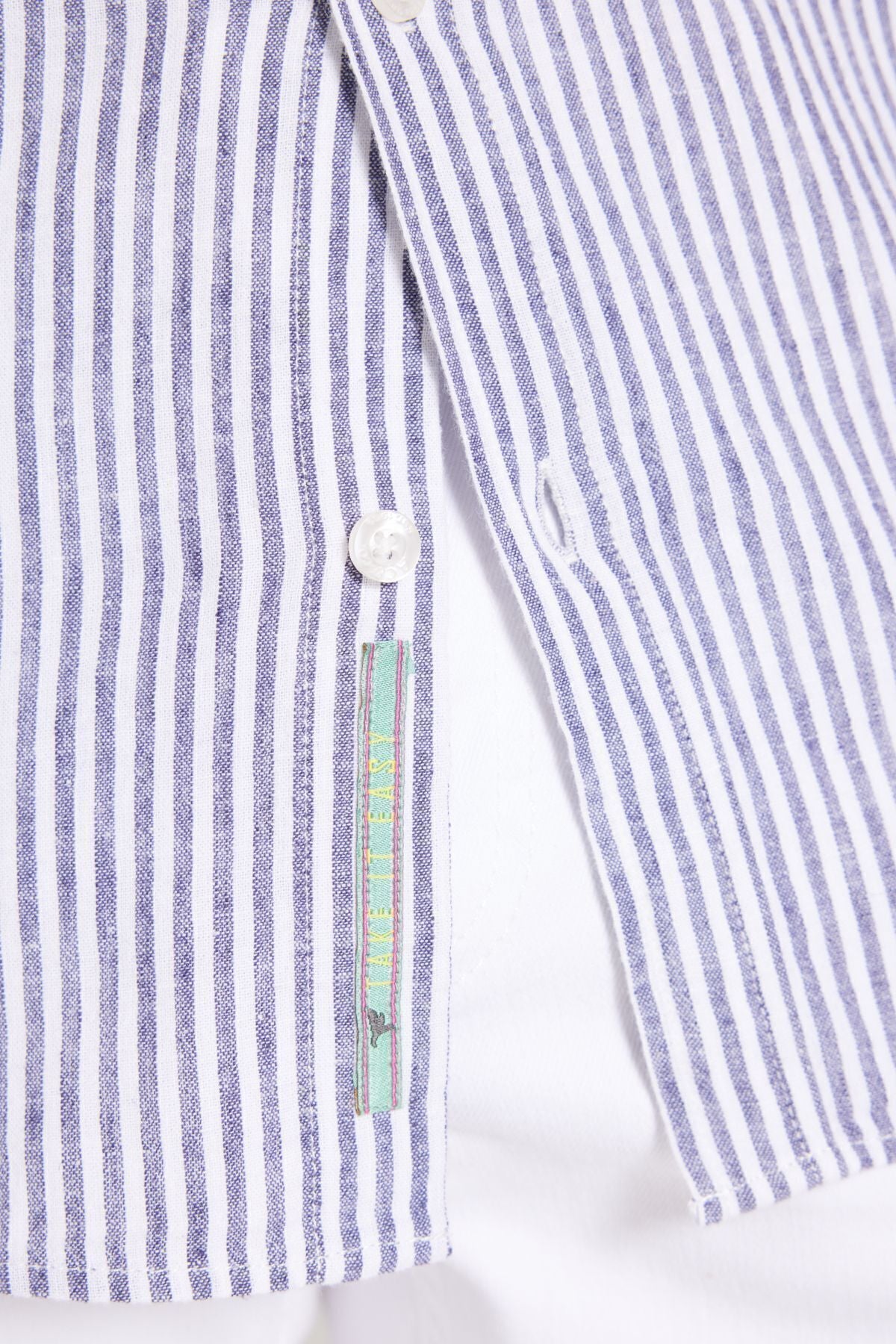 Men's navy blue-white linen comfort fit comfortable cutting classic collar striped shirt