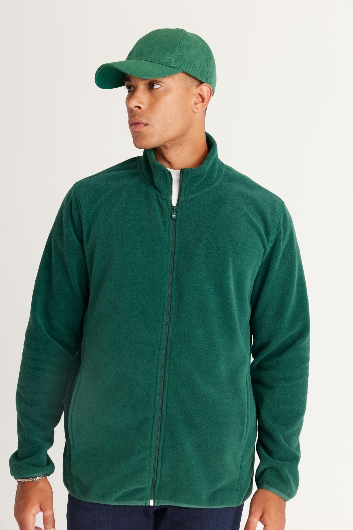 Men's Green Anti-Pilling Flash Standard Fit Bato Yaka Sweatshirt Polar Jacket