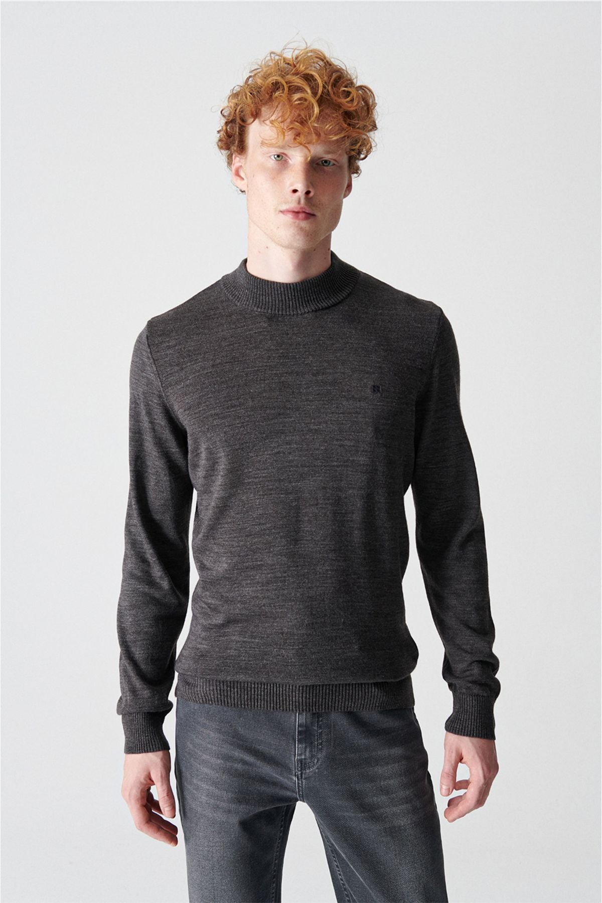 Men's anthracit Half Fisherman Collar Non -Following Knitwear Sweater E005001