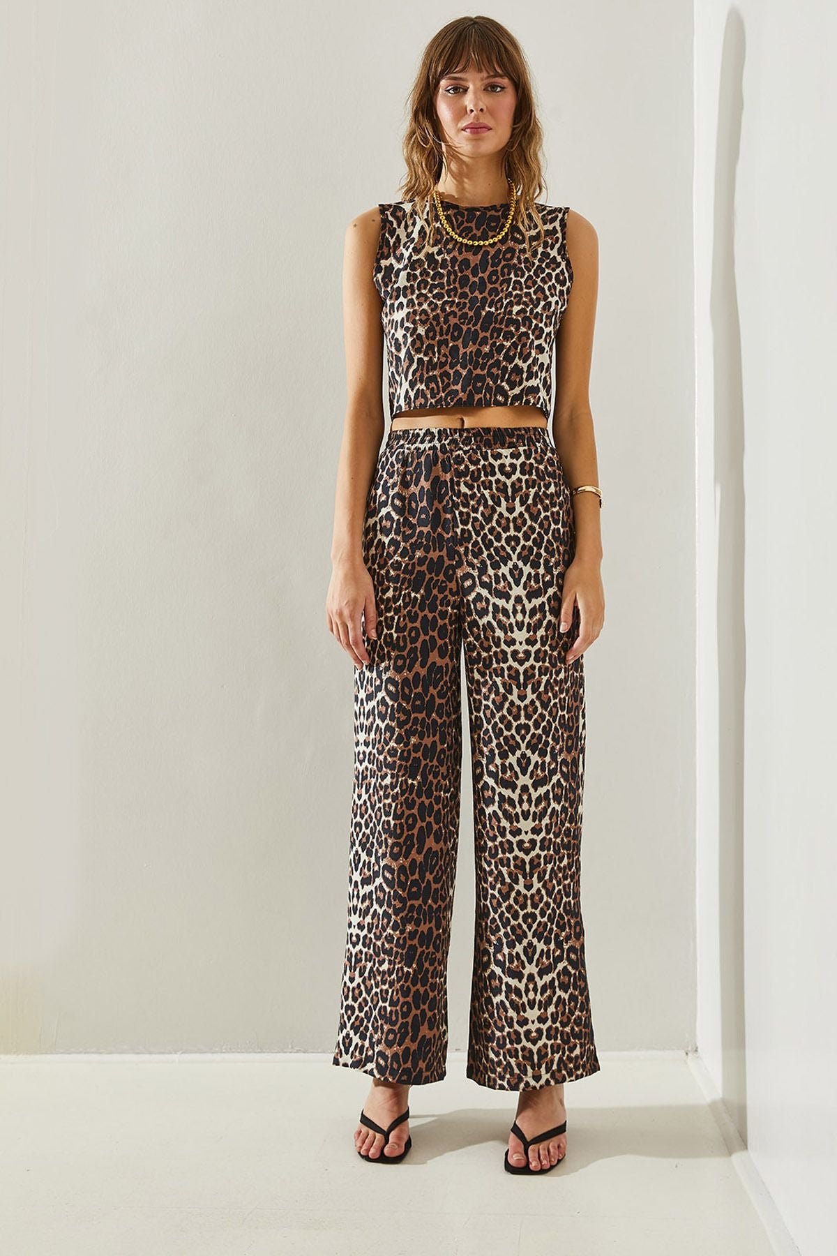 Female Biye Detailed Leopard Patterned Vest Pants 9260 Over-Upper Team 60251394