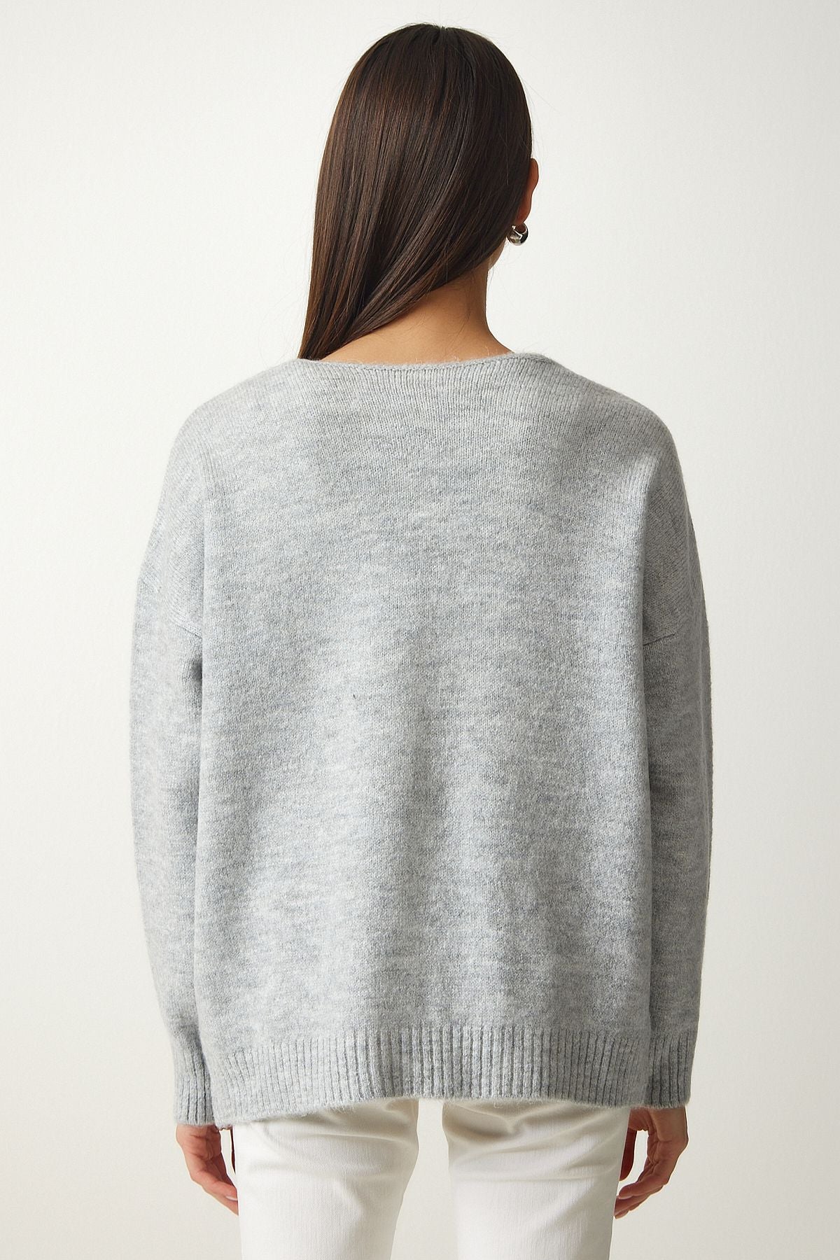 WOMEN'S Gray Athlete Soft textured Binary Knitwear Sweater PF00057