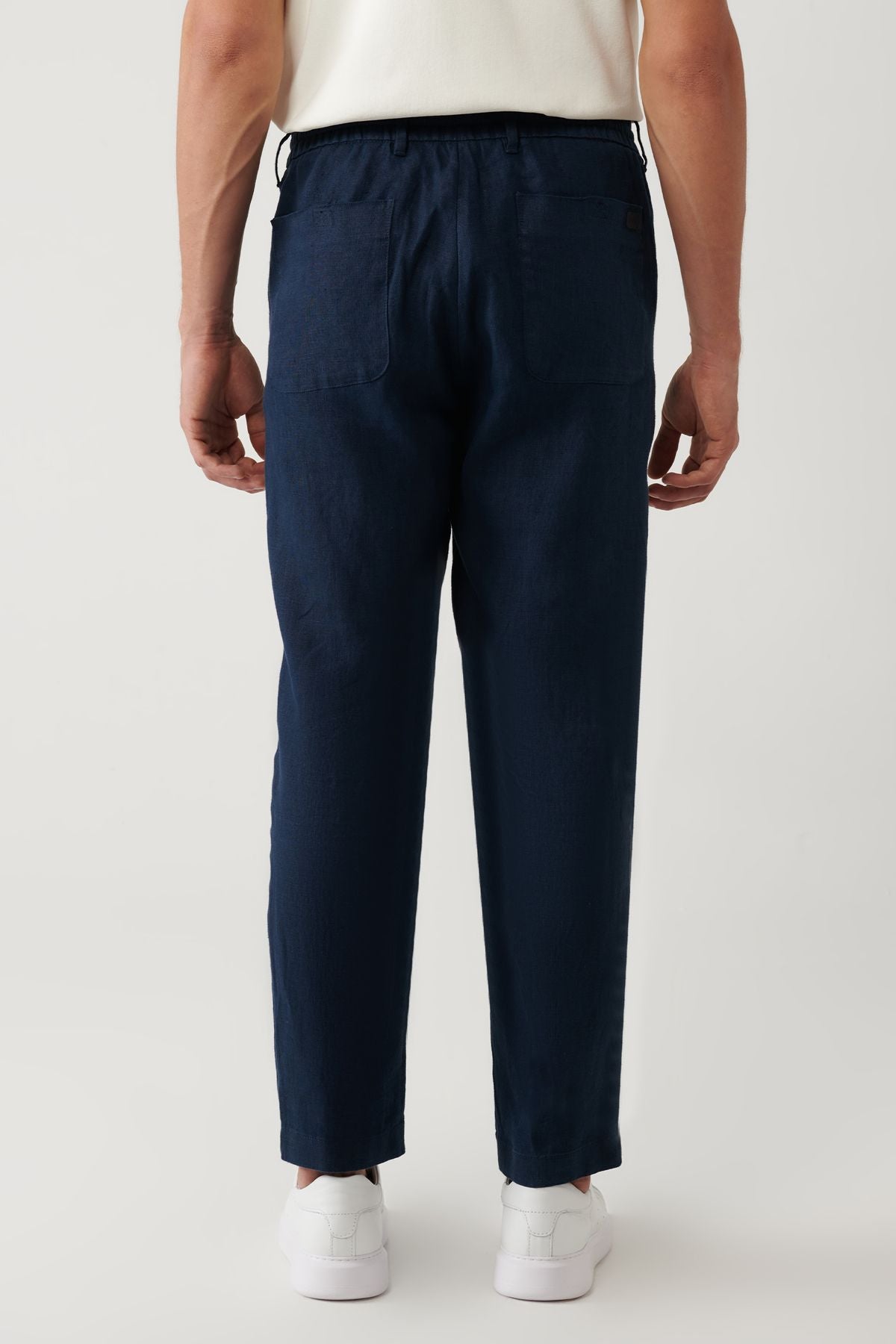 Men's Navy Blue Waist Wa Liner 100 %Linen Pants B003032