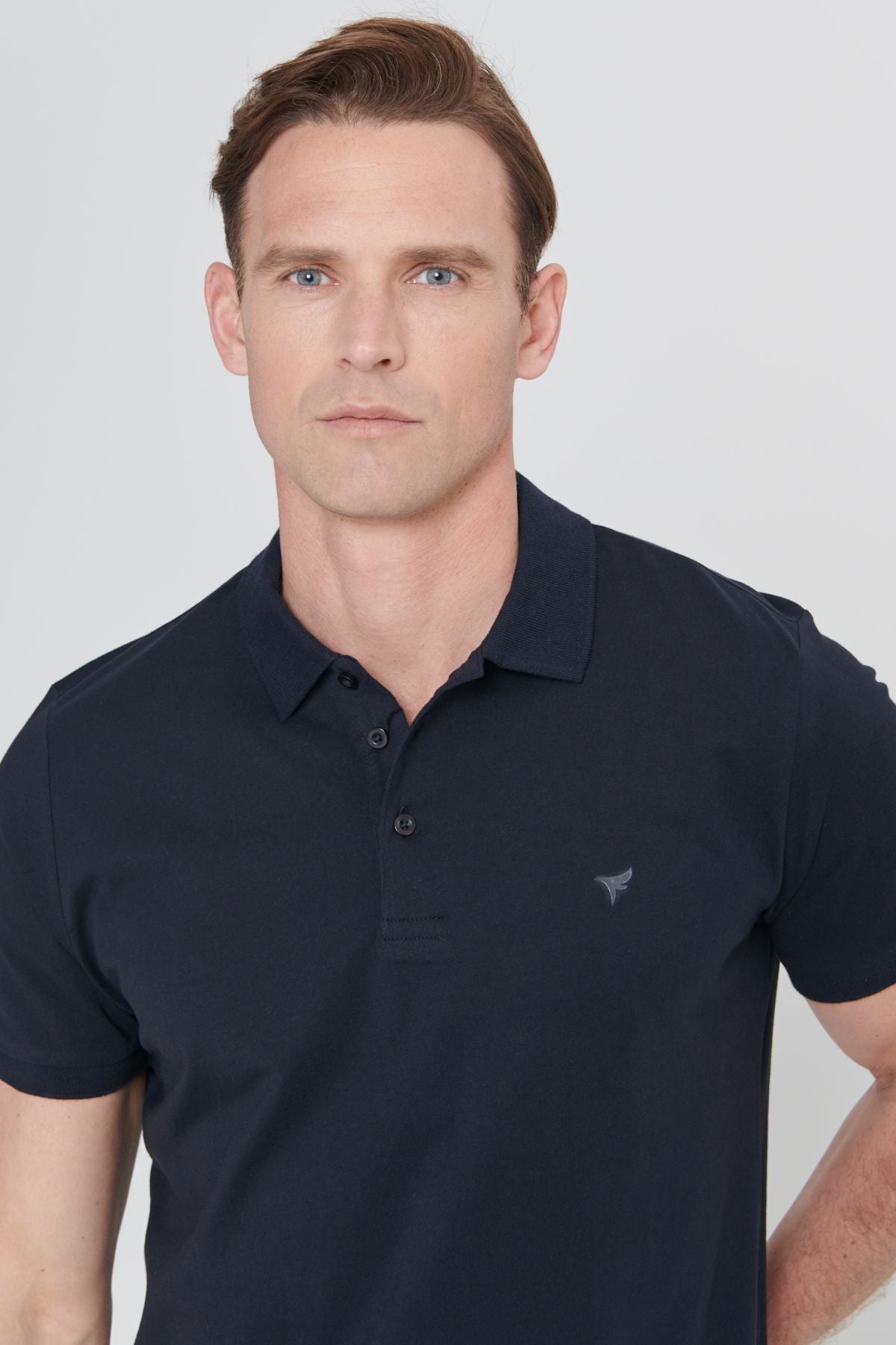 100 %Organic Cotton Men's Navy Blue Slim Fit Narrow Cut Polo Yaka T -shirt