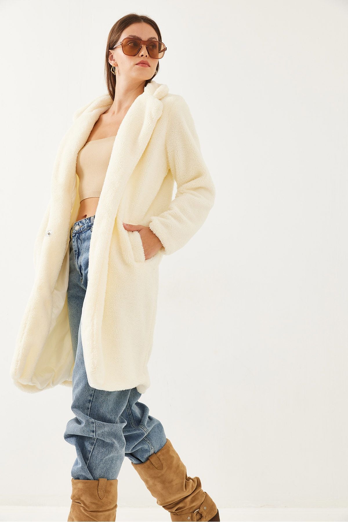 Female lined pocket Plush Coat 2427 60351029