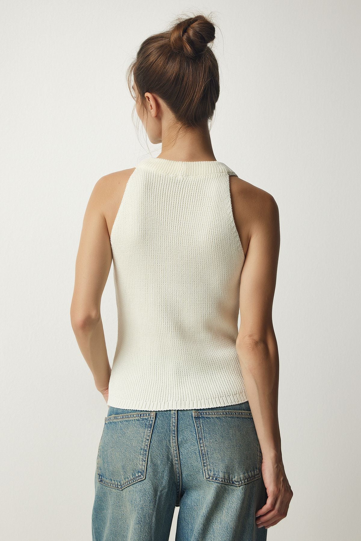 Female Ecru Weightlifting Knitwear Triko Vest FN03118