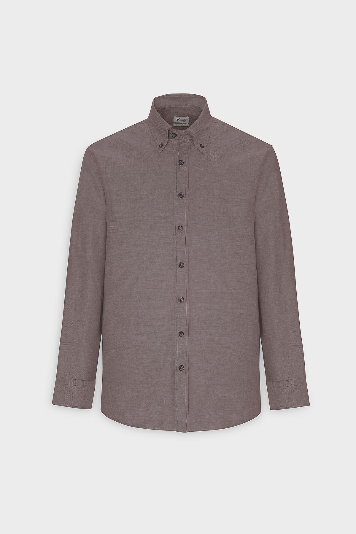Men's Oxford Brown button collar easily ironed cotton slim fit narrow cut shirt