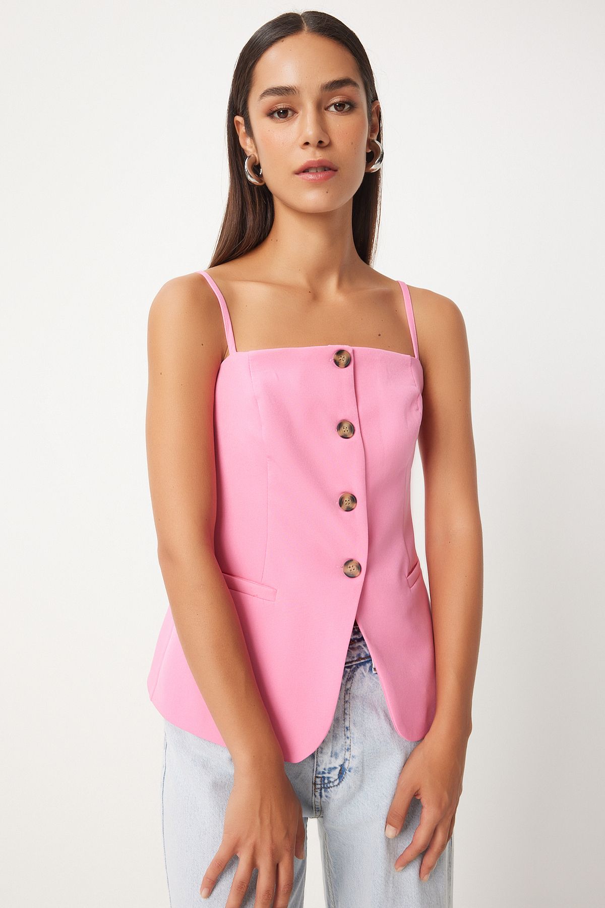 Woman Pink strap weaving vest lv00003