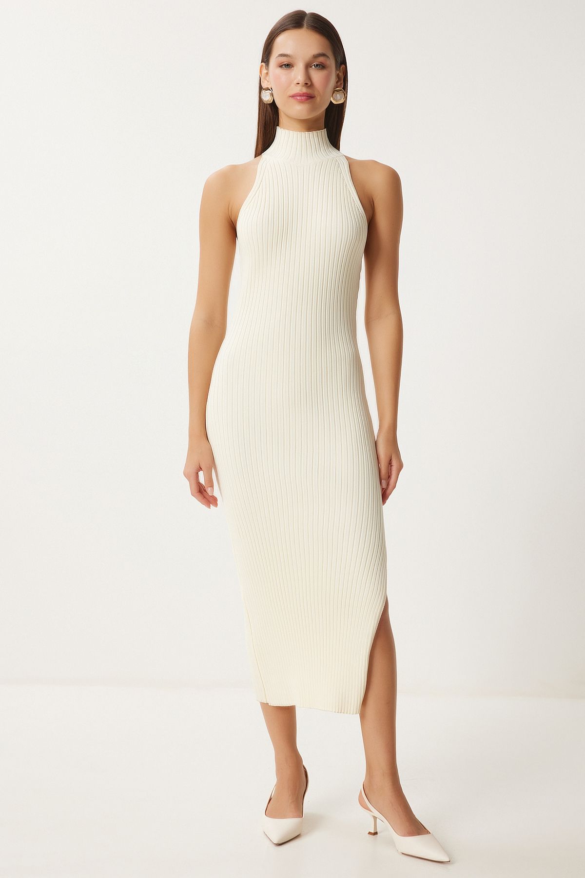Woman Bone Shoulders Open Wrapped Triko Dress FN03424