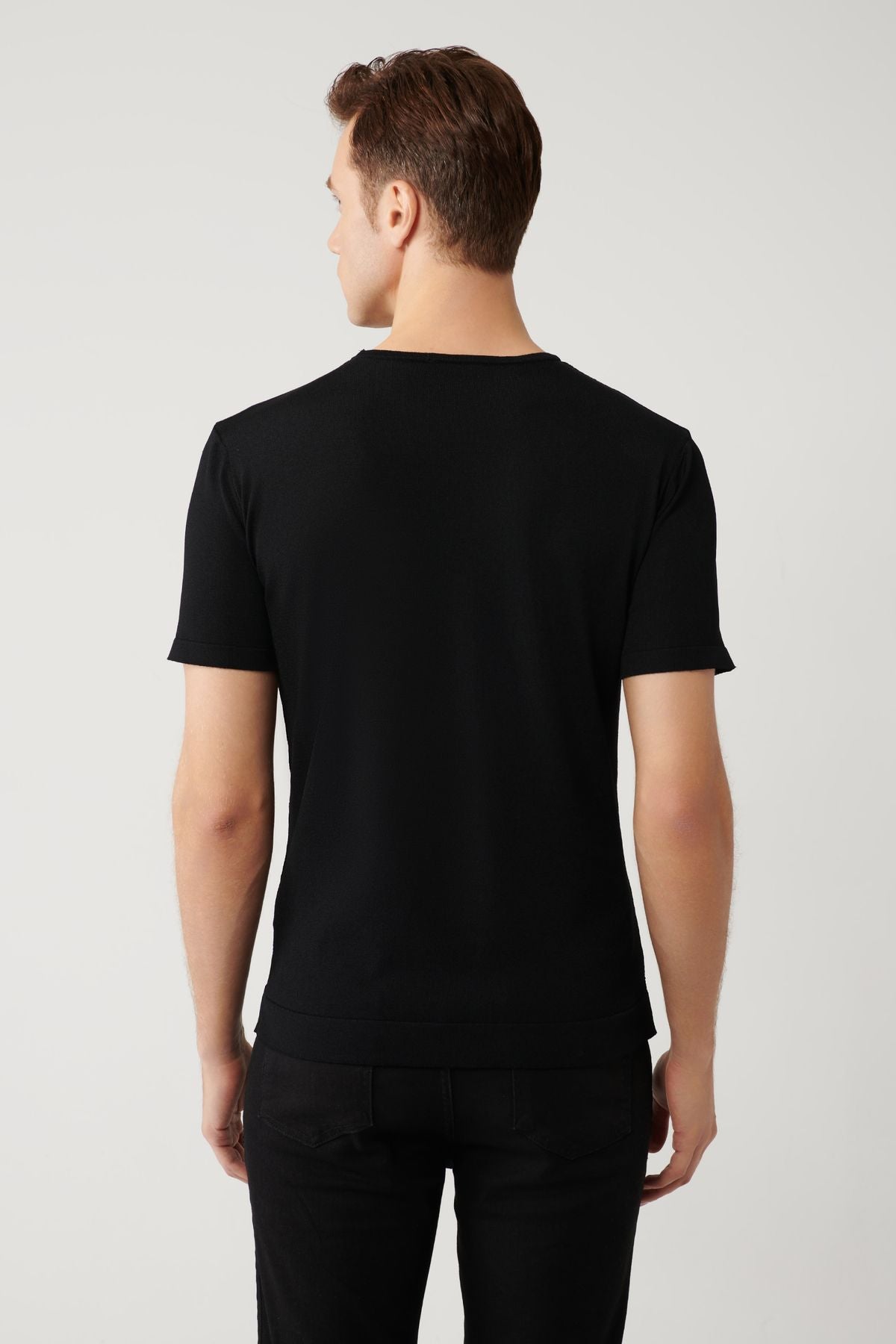 Men's black bike collar rayon textured knitwear T-shirt A41y5099