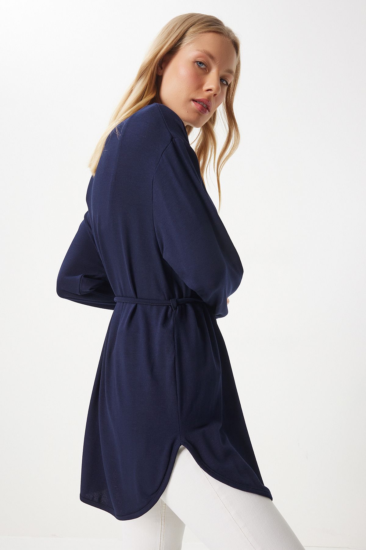 Woman Navy blue seasonal knitted knitwear cardigan EN00620