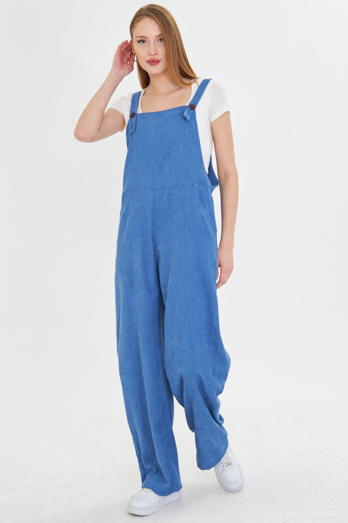 Female Indigo Velvet Pocket Large Flue Gardener with Paçıvan Tulum Arm-25k001036