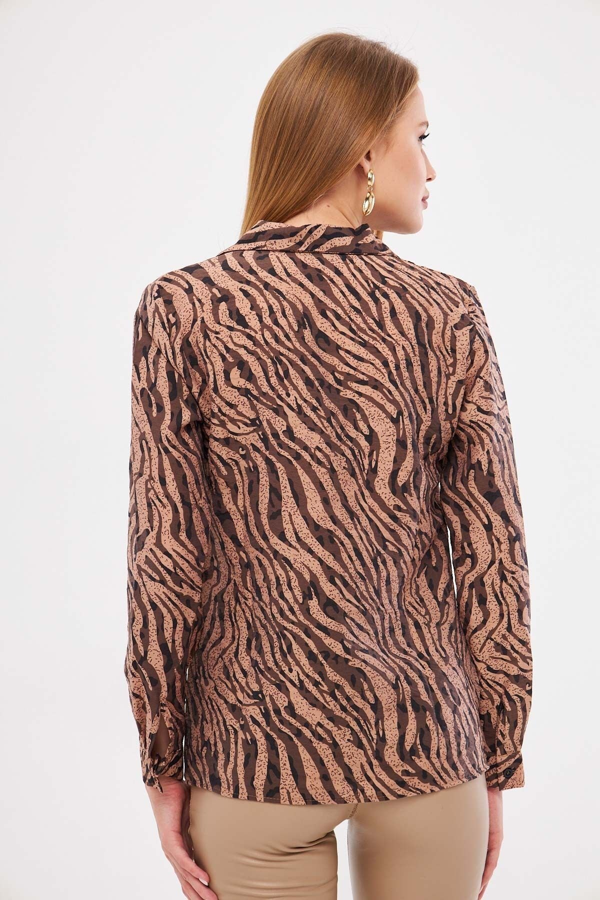 Female mink-bej patterned long sleeve shirt ARM-25K001040