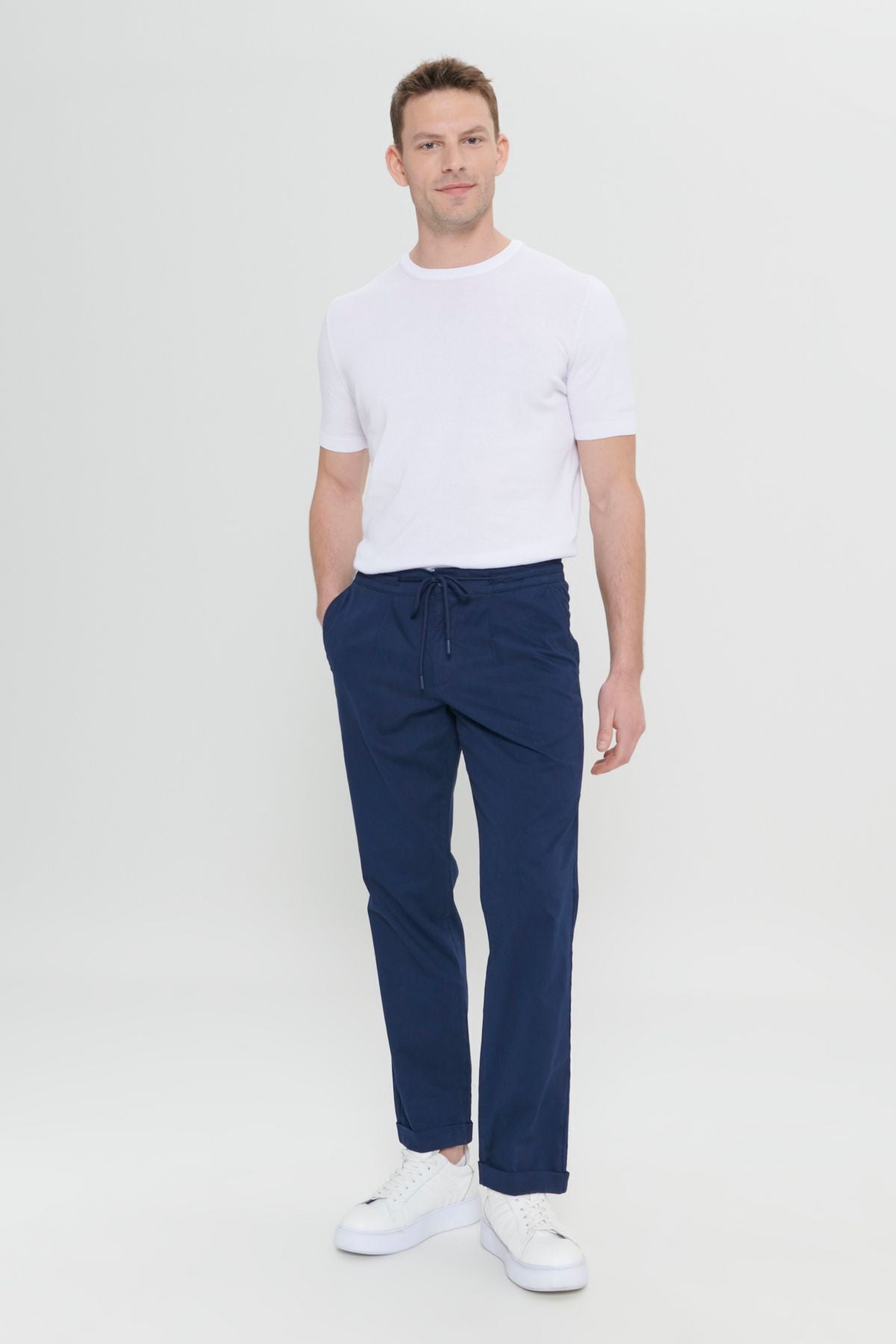 Men's navy blue cotton comfort fit comfortable cutting side pocket pants