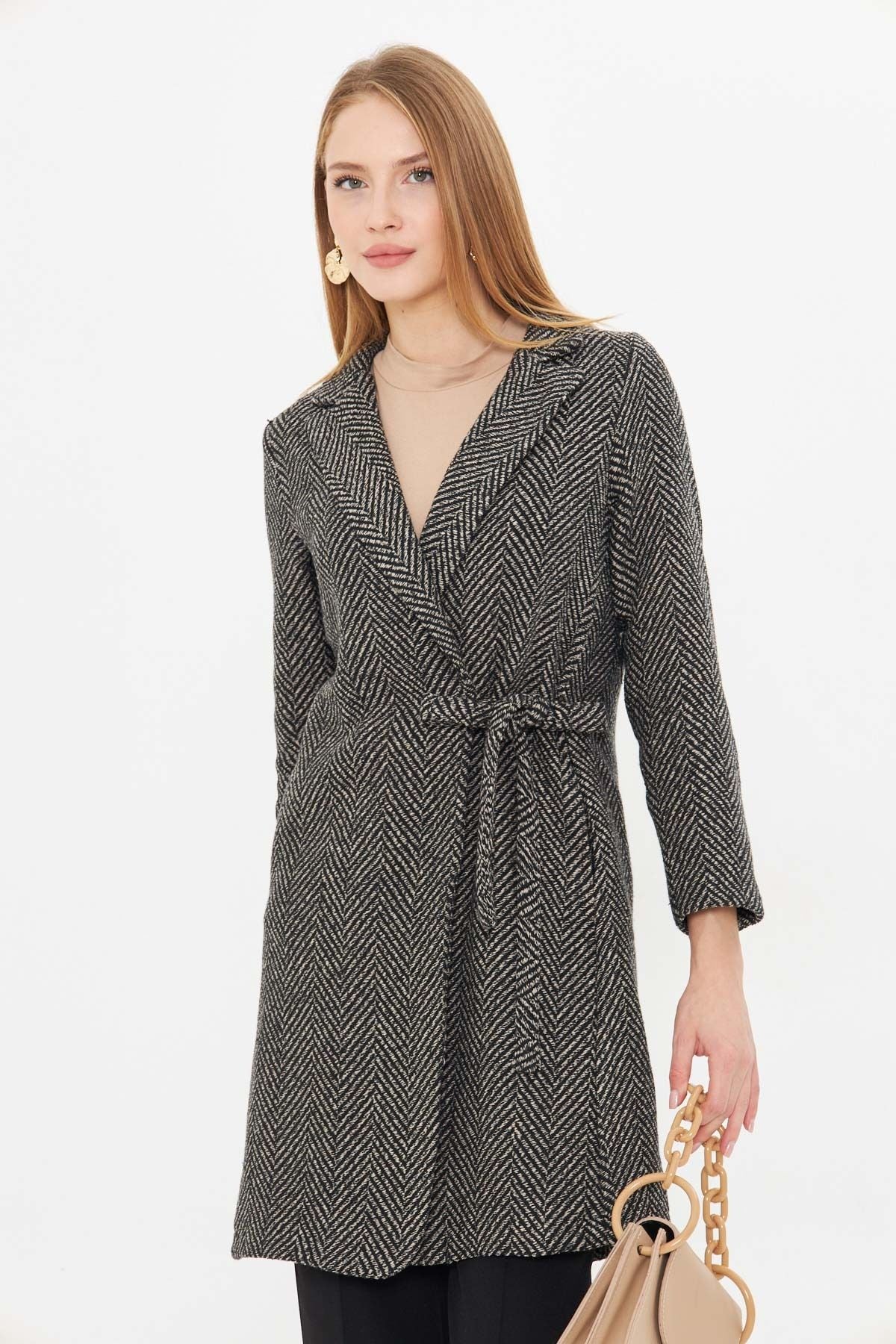 Female Mink Side-Tie Fish Pattern Pattern Long Stamp Coat ARM-24K001010