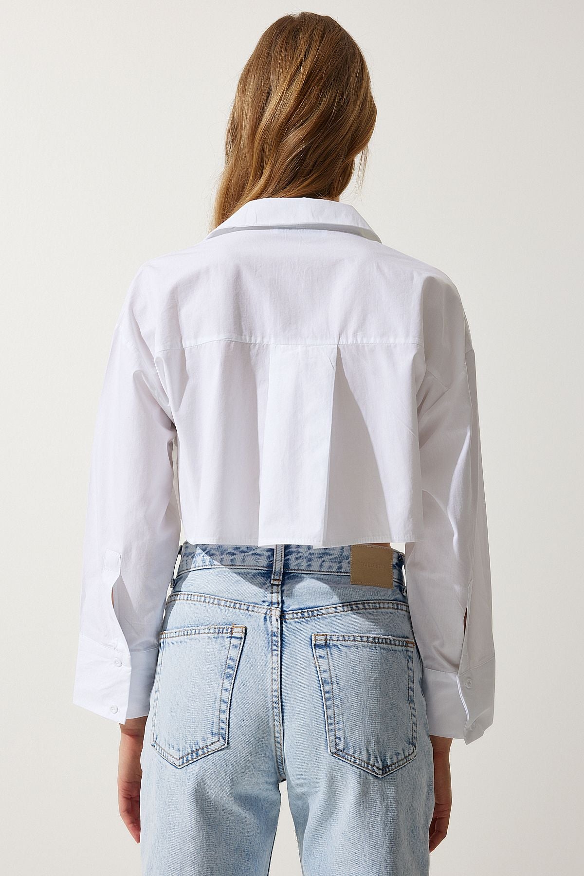 Woman White Zipper Poplin Crop Shirt WF00067
