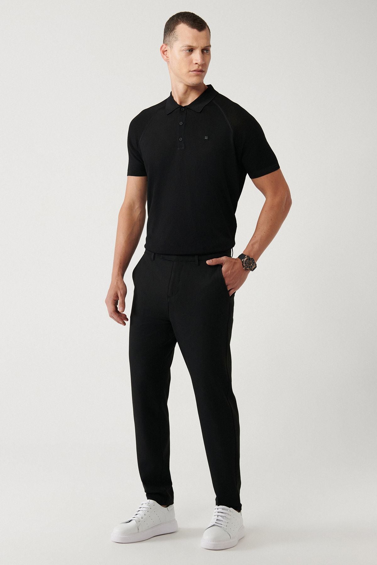 Men's Black Side Chino Pants with Pocket Pocket Chino Pants A32Y3070